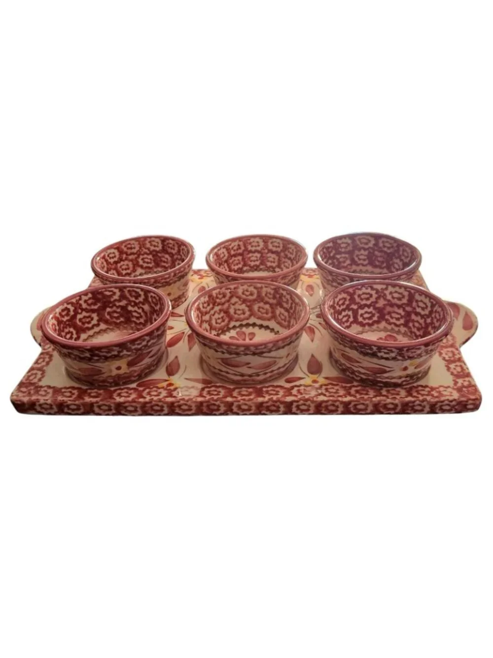 Temp-tations By Tara Old World Red 4oz Ramekins Set w/tray 7 Pieces EUC